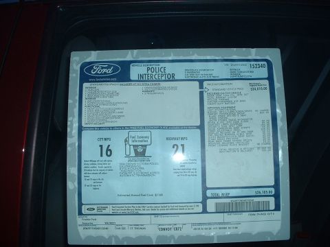 1999 Ford Crown Victoria - Window sticker of one of the red PIs.