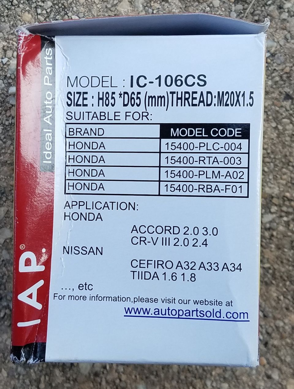 Cardboard box for Ideal Auto Parts, model IC-106CS.