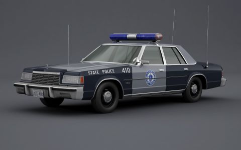 2001 Ford Crown Victoria - This police car features a two-tone paint scheme and a light bar, with "STATE POLICE 410" visible on the side.