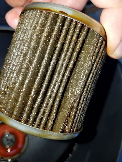 2000 Ford Crown Victoria - Close-up of a dirty oil filter, likely needing replacement.