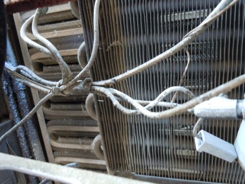 2001 Ford Crown Victoria - A close-up view of a vehicle's radiator fins and associated wiring.