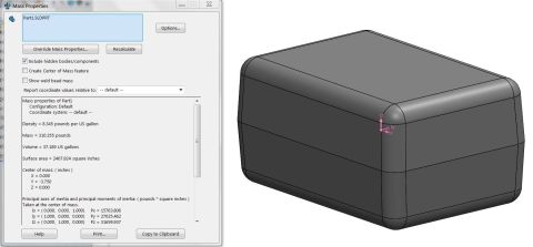 1978 Ford Bronco - CAD software Mass Properties dialog screenshot for a molded box part, not a classifiable technical document.