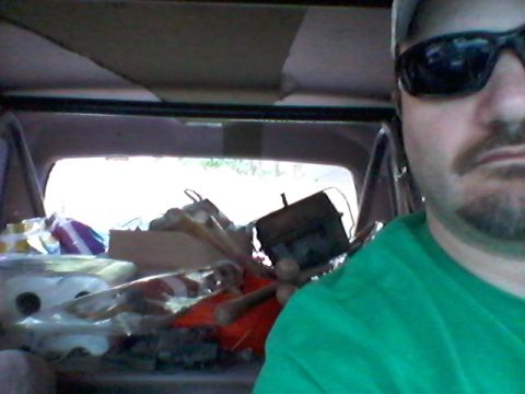 1996 Ford Bronco - View from inside a vehicle packed with gear, showing the interior and cargo area.
