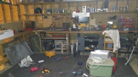 1996 Ford Bronco - My workspace for the entire project. Thanks Dad for letting me use the garage. Sometimes it got messy like this.