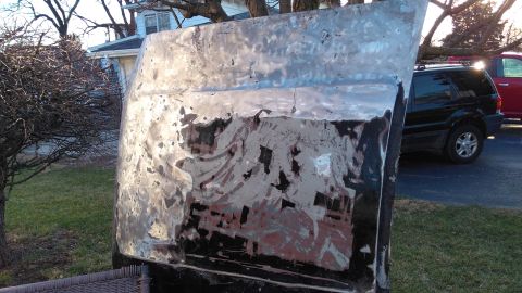 1996 Ford Bronco - Taking the paint off the hood. Luckily there weren't many dents so body filler was nice. If you're wondering why I stripped to bare metal f…
