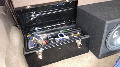 1996 Ford Bronco - Toolbox is metal, from home depot, cost about $25. I bolted it to the floor.