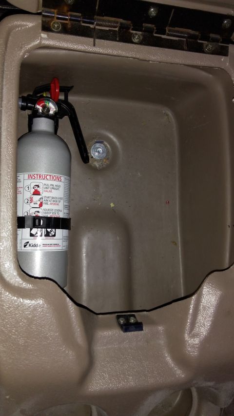 1996 Ford Bronco - I installed a fire extinguisher in the center console, ya know in case it ever catches on fire.