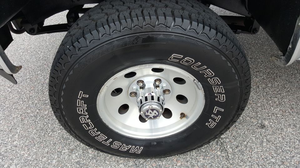 Close-up of a Mastercraft Courser LTR tire on a vehicle wheel