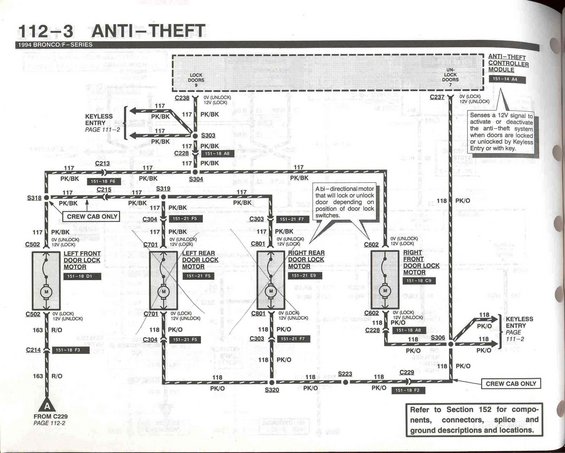 Anti-theft door-lock motor wiring diagram with color-coded wires and connectors