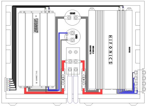 1994 Ford Bronco - Wiring diagram for car audio amplifiers, including power, ground, and signal connections.