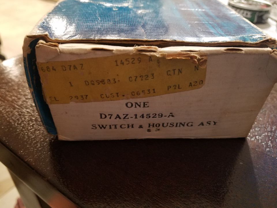 Photo of a Ford parts box labeled D7AZ-14529-A switch and housing assembly