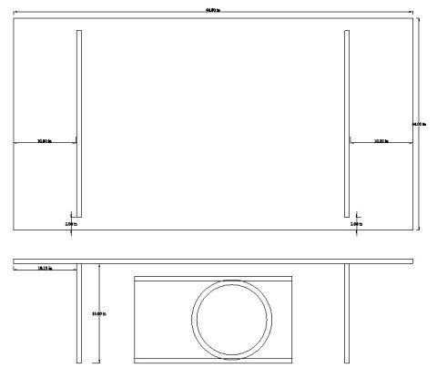1994 Ford Bronco - Dimensioned blueprint of a speaker box panel layout with internal bracing and a circular cutout.
