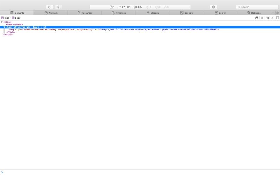 Screenshot of a web browser showing developer tools with HTML code and a link to an image