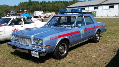 1991 Ford LTD Crown Victoria - This police car has a distinctive grille and red stripe detail.