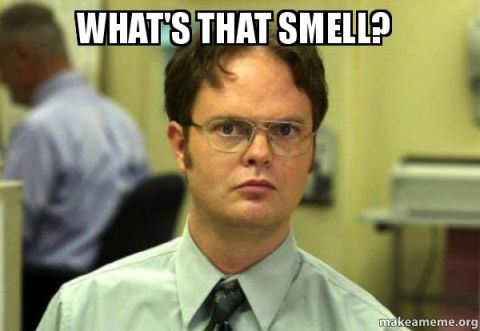 1988 Ford Bronco - A meme Dwight Schrute from The Office with text asking "WHAT'S THAT SMELL?"