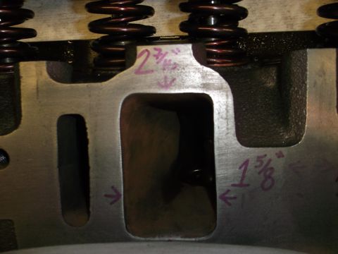 1971 Ford Ranchero - This image shows a close-up of an engine cylinder head with dimensions marked for port size.