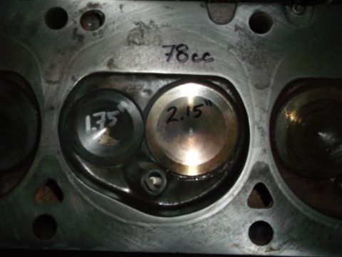 1971 Ford Ranchero - Close-up of an engine cylinder head showing valve sizes and combustion chamber volume.