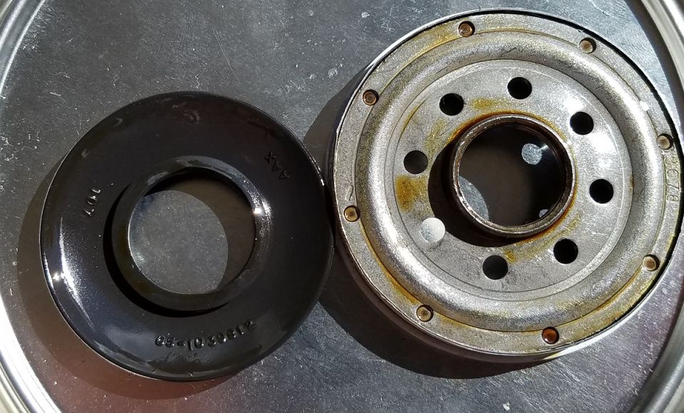 Oil filter and gasket with part number visible