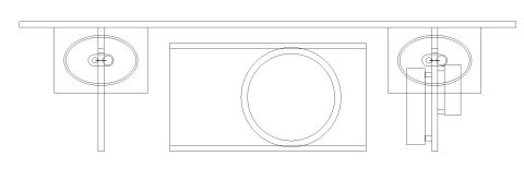 1994 Ford Bronco - Engineering cross-section drawing of a speaker enclosure showing the baffle, subwoofer cutout, and ports.