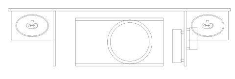 1994 Ford Bronco - Line-drawing schematic of a custom speaker enclosure installation showing two oval speakers and a center subwoofer cutout.