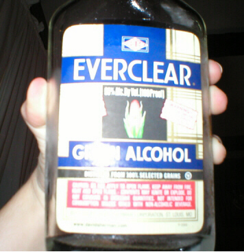 1989 Ford Crown Victoria - A bottle of Everclear grain alcohol is shown up close.
