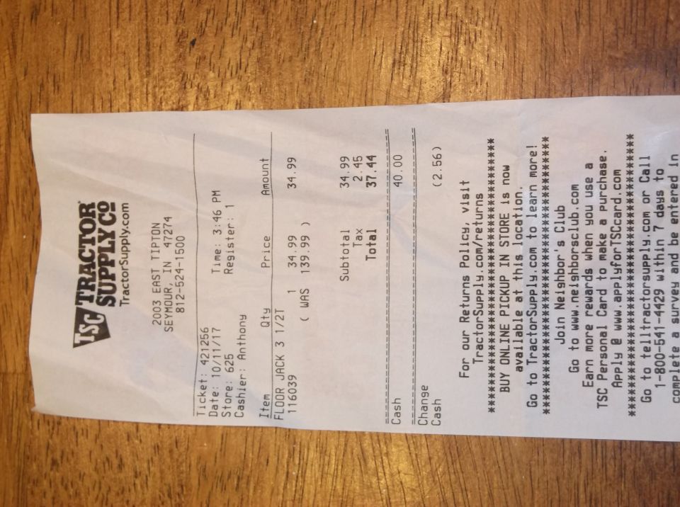 Tractor Supply Co. receipt