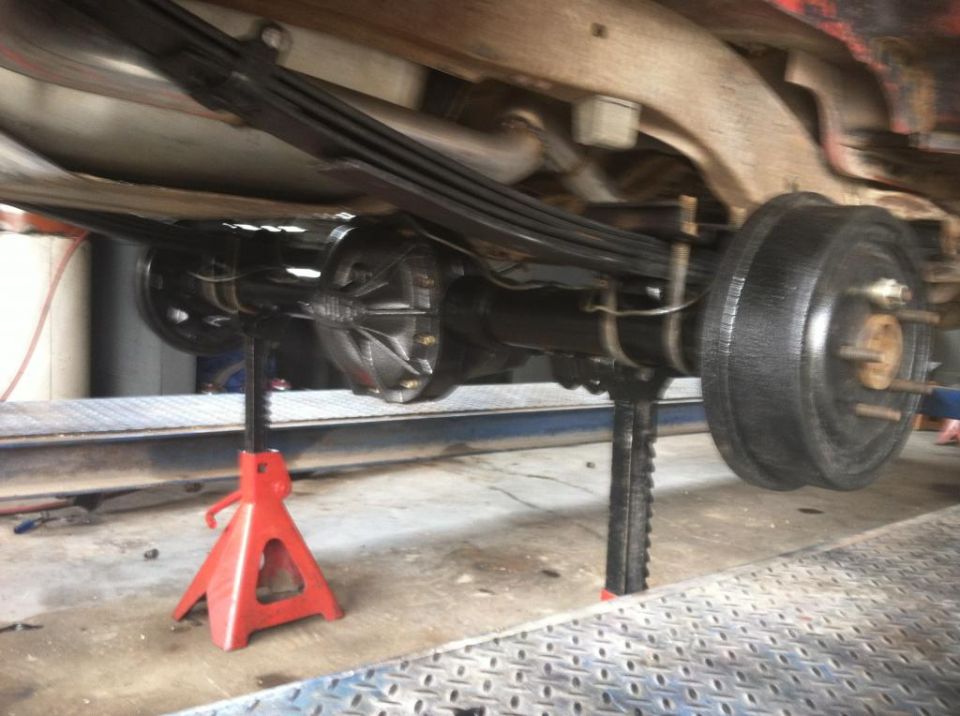 1987 Ford Bronco II rear axle and suspension on jack stands