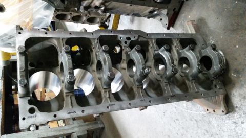 1981 Ford Bronco - Engine block with connecting rods and pistons visible, likely undergoing repair or rebuild.