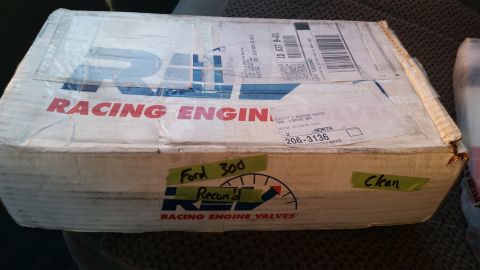 1981 Ford Bronco - A box labeled with RV Racing Engine Valves and handwritten notes is shown.