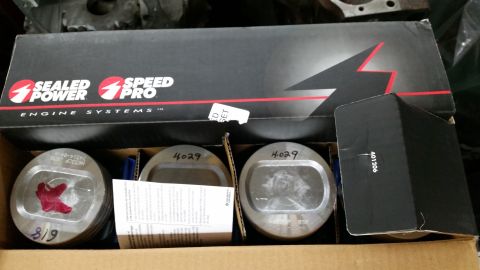 1981 Ford Bronco - Box of Sealed Power Speed Pro pistons with part numbers visible.
