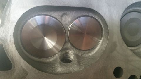 1981 Ford Bronco - Cylinder head with two valve seats and a threaded port visible.