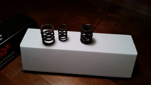1981 Ford Bronco - Three valve springs are displayed on a white block with a black box to the left.