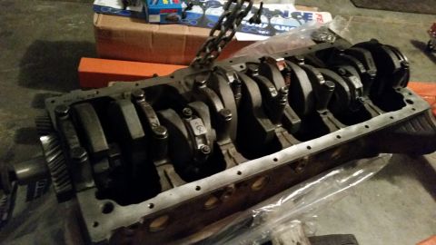 1981 Ford Bronco - This is a view of an engine block, likely undergoing repair or assembly.