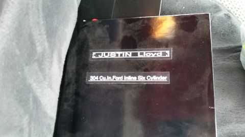 1981 Ford Bronco - A document detailing engine specifications, including the name Justin Lloyd and engine size.