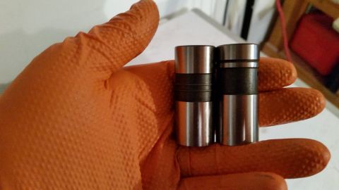1981 Ford Bronco - Two hydraulic valve lifters are shown held in an orange gloved hand, with a Supermotors.net watermark visible.