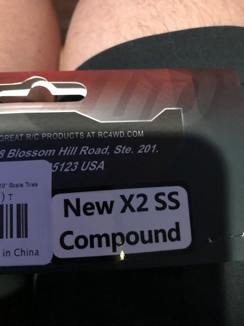 1989 Ford Bronco - Packaging for RC4WD products, including address and a label for 'New X2 SS Compound'.