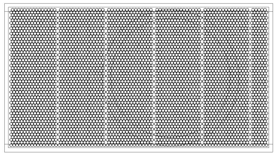CAD line drawing of a rectangular perforated speaker grille mesh panel