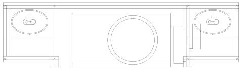 1994 Ford Bronco - Line-drawing schematic of a framed speaker enclosure with two oval speakers and a center subwoofer.