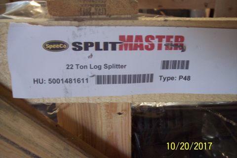 1995 Ford Bronco - A label on a wooden crate details a 22 Ton Log Splitter, including its model number and a date stamp.