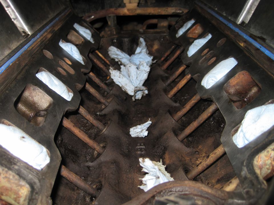 engine cylinders with rags stuffed in them