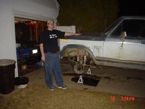 1983 Ford Bronco - Good pic of the front suspension. Torn apart to remove the diff for the rebuild. That is not me in the pic it is my friend who graciously l…