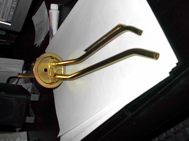 gold fuel pump sending unit with two metal tubes