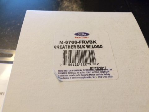 1989 Ford Bronco - Label for a Ford Racing breather part shows a barcode and manufacturing date of 07/13/2017.