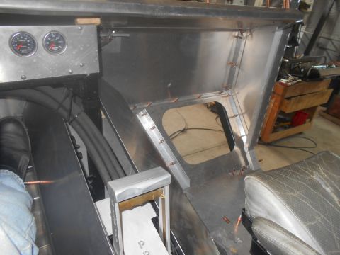 1992 Ford Bronco - Interior fabrication work with gauges and unfinished metal console.