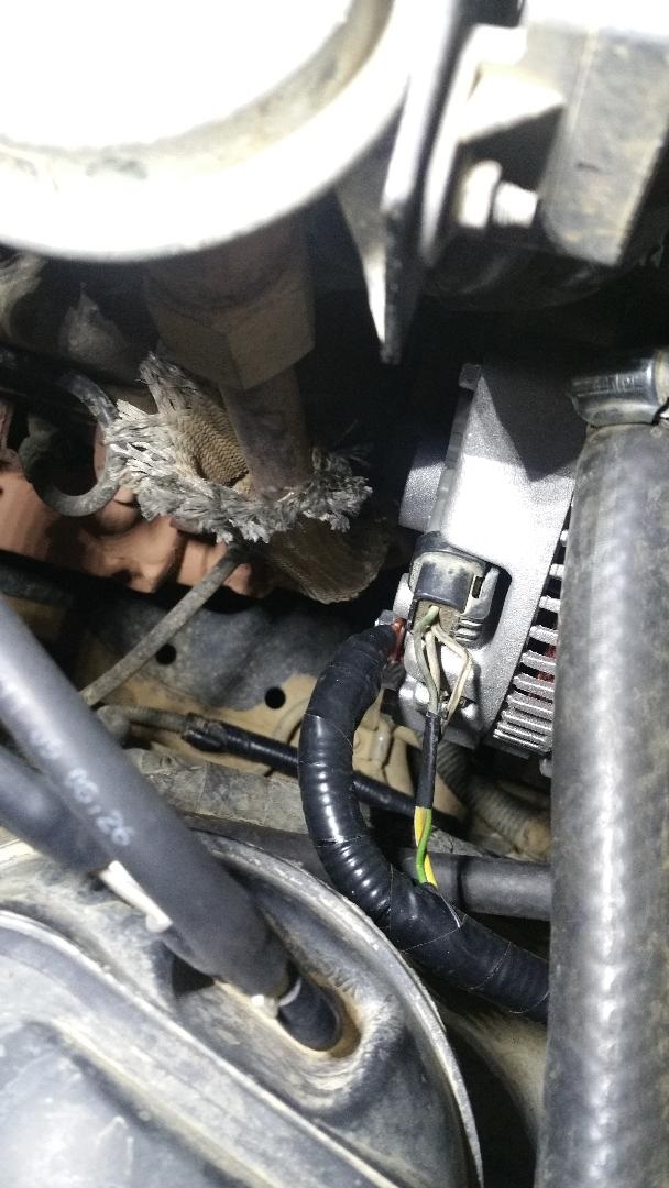 Alternator and wiring detail in engine bay