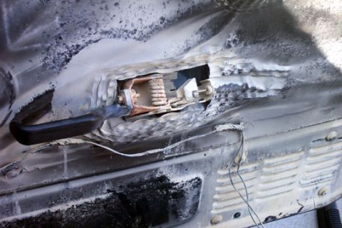 1995 Ford Bronco - Passenger side door, REALLY dirty, but still had factory plastic