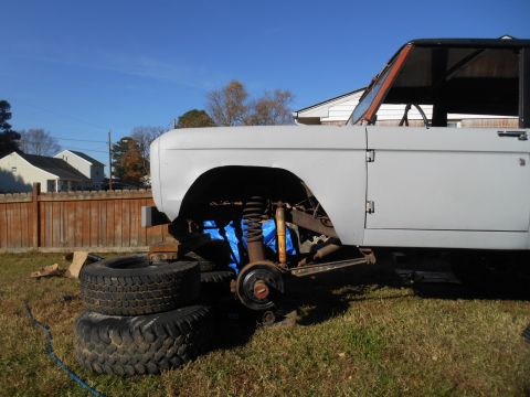 1966 Ford Bronco - This 1966 Ford Bronco is undergoing restoration with its front end disassembled.