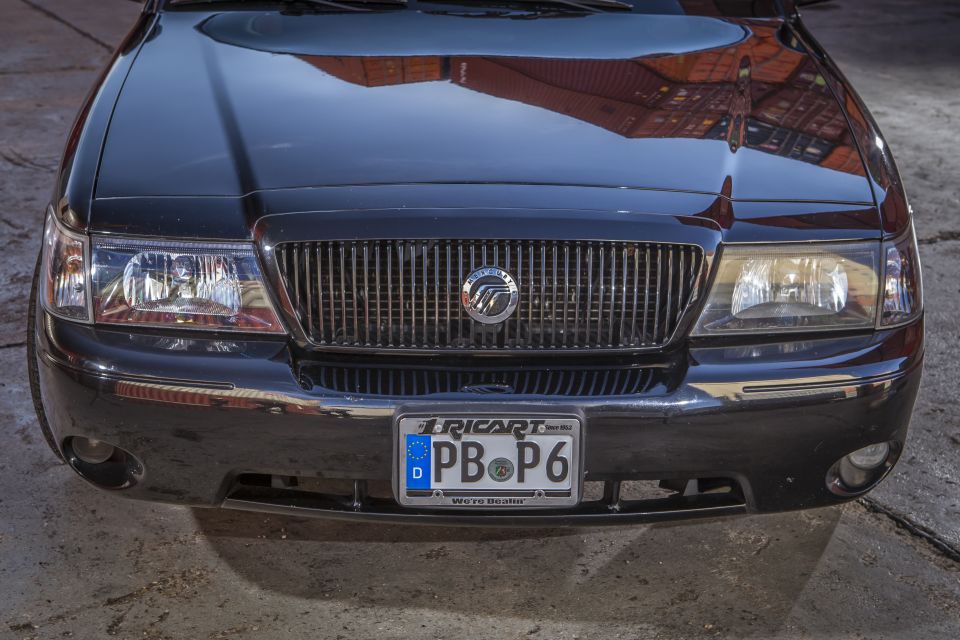 Black Mercury Marauder front view with German license plate PB P6