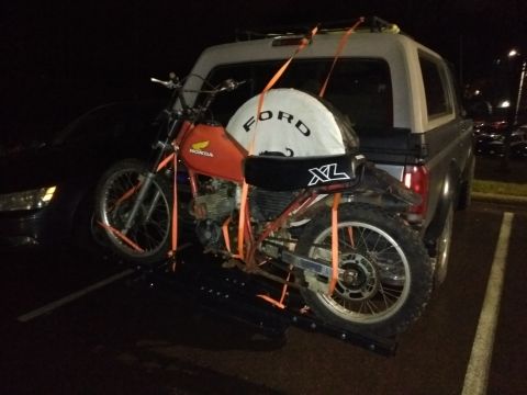 1996 Ford Bronco - My 1982 Honda XL250R on the back of the Bronco.