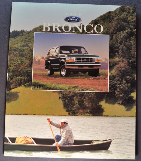 1967 Ford Custom Wagon - This brochure cover displays a 1996 Ford Bronco, not a 1967 Ford Custom Wagon, with a man paddling a canoe in the foreground.